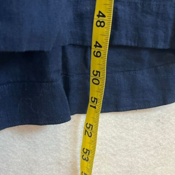 NWT TAHARI Linen Dress Sz Large Navy Blue 2-Way Wear Midi Long Sleeve Collared - Picture 9 of 12